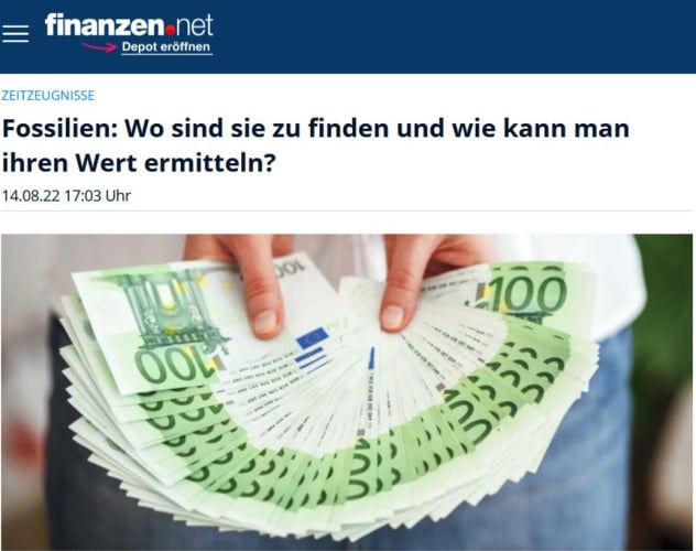 Geldscheine - Symbol für Ankauf von Fossilien